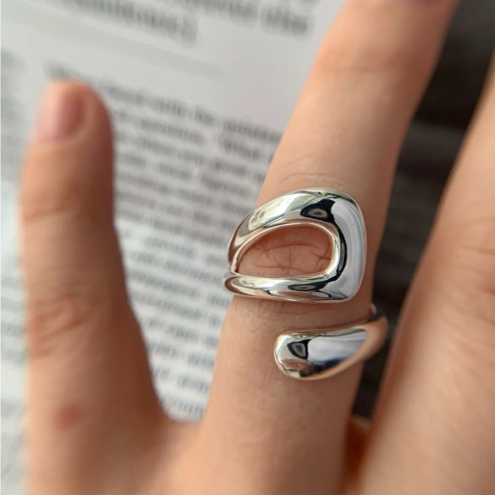 NEW 925 Sterling Silver Ring Set Resizable Abstract Minimalist - Picture 9 of 13